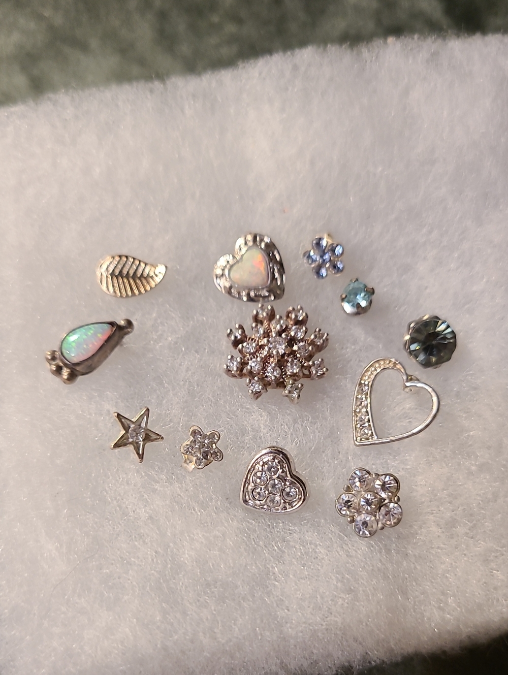 Vintage Ear Stacking Jewelry Lot Opal Rhinestone Studs Mismatched Bundle Set